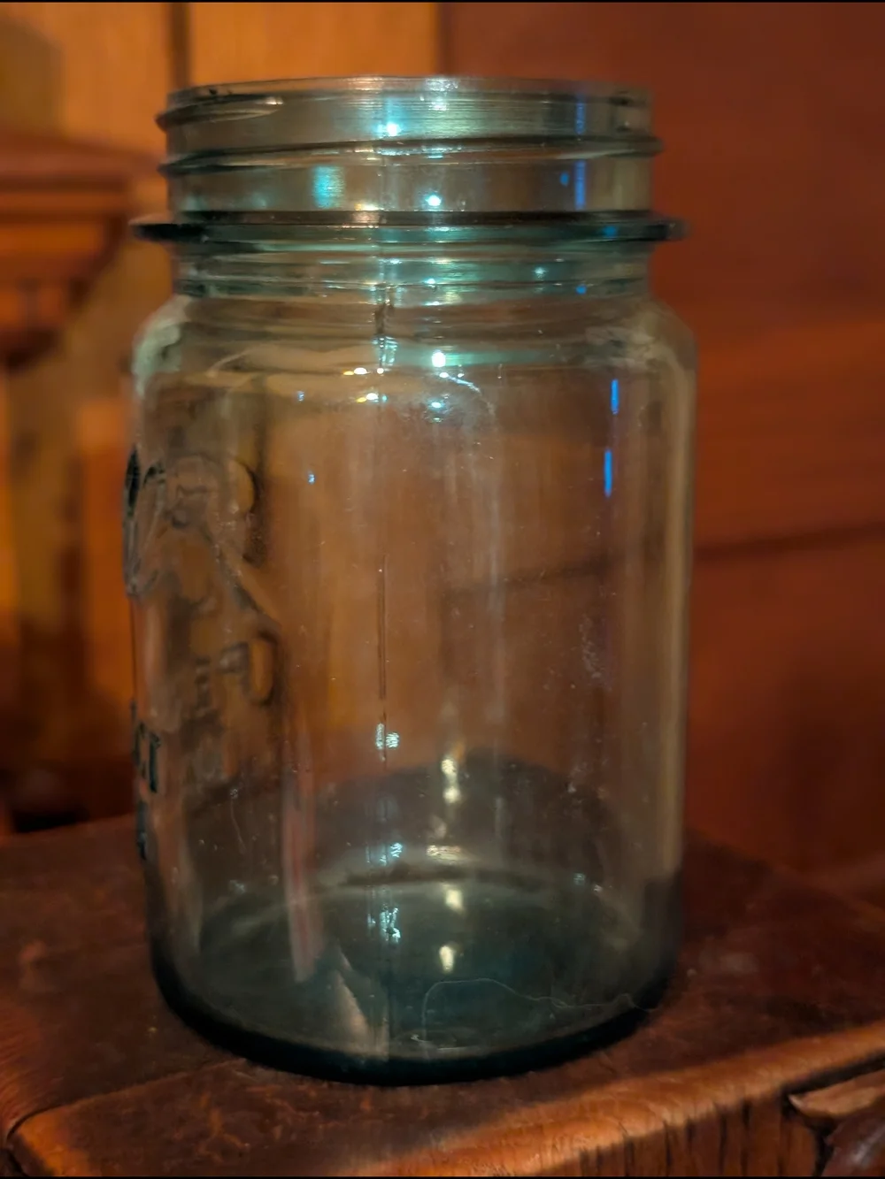 Squat Early Half Pint Mason Jar Ball 1910-1923 Antique Glass Euc